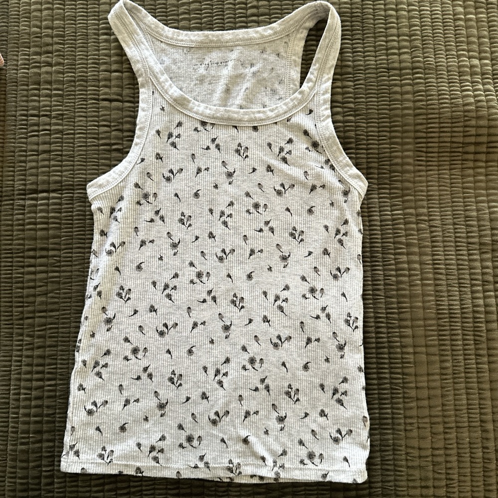 American Eagle Outfitters Gray Floral Tank Top